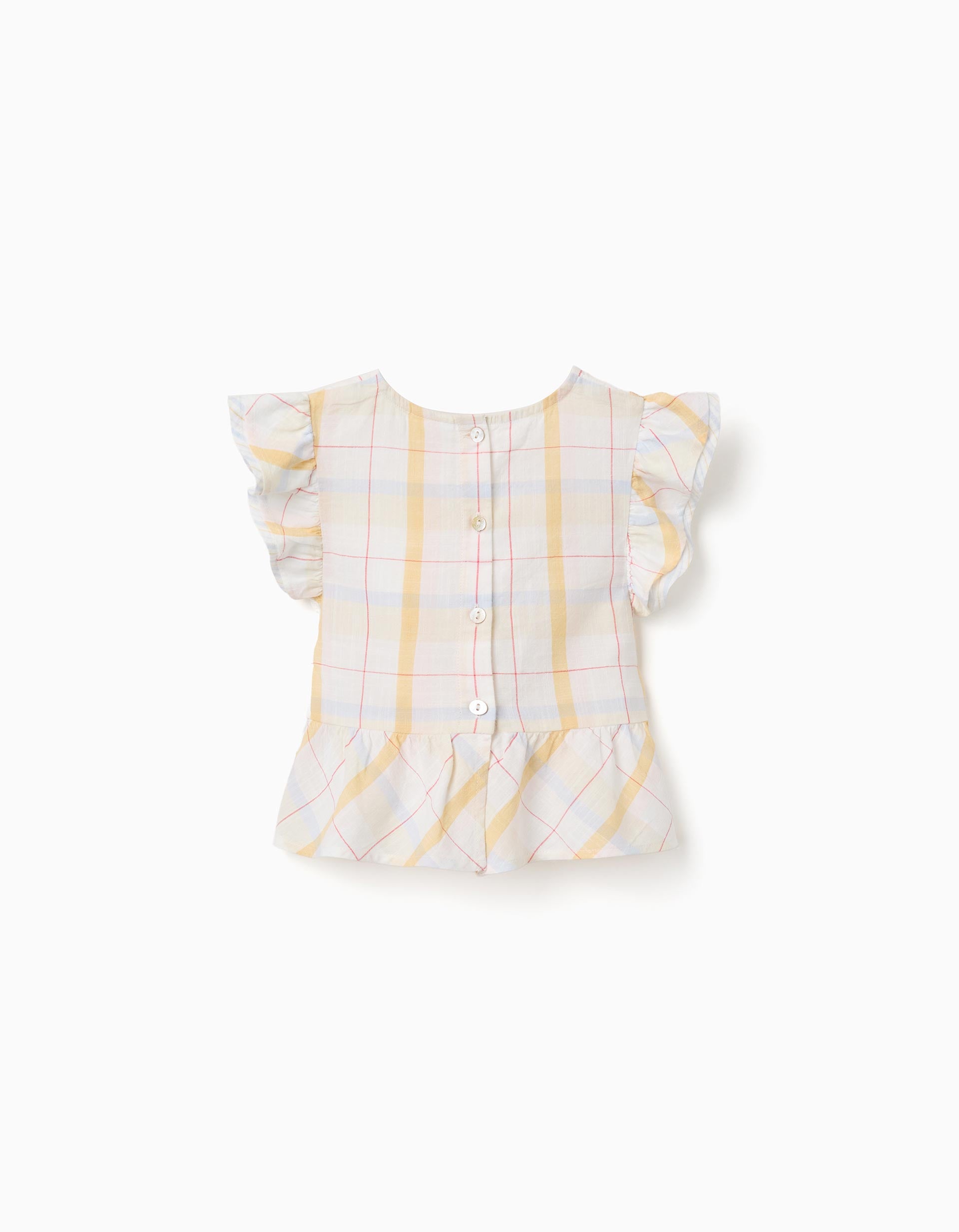 Checked cotton blouse with ruffles B&S for girls, white/yellow/blue/red