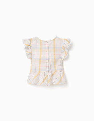 Blouse en coton à carreaux B&S pour fille, blanc/jaune/bleu/rouge