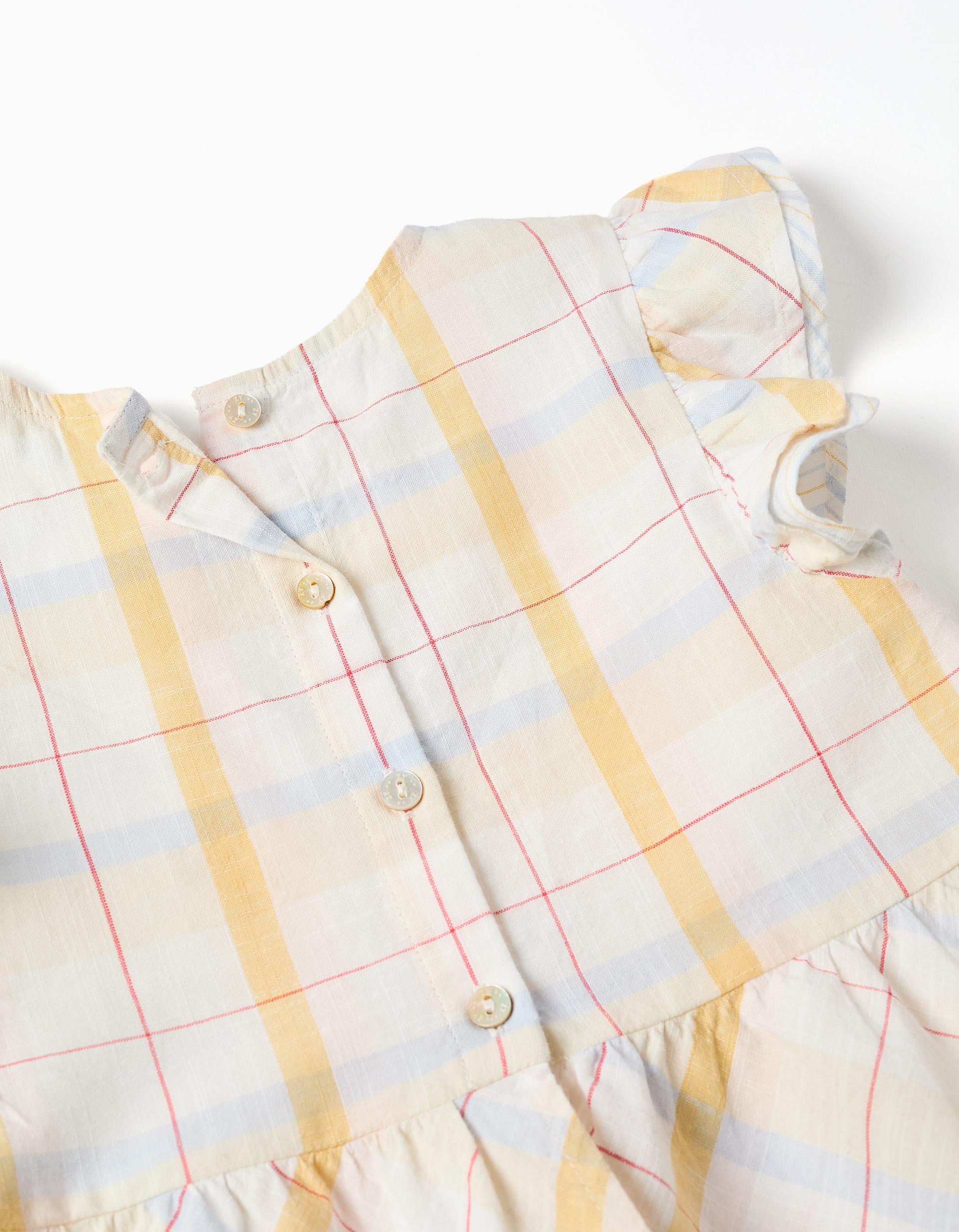 Checked cotton blouse with ruffles B&S for girls, white/yellow/blue/red