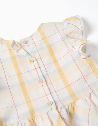 Blouse en coton à carreaux B&S pour fille, blanc/jaune/bleu/rouge