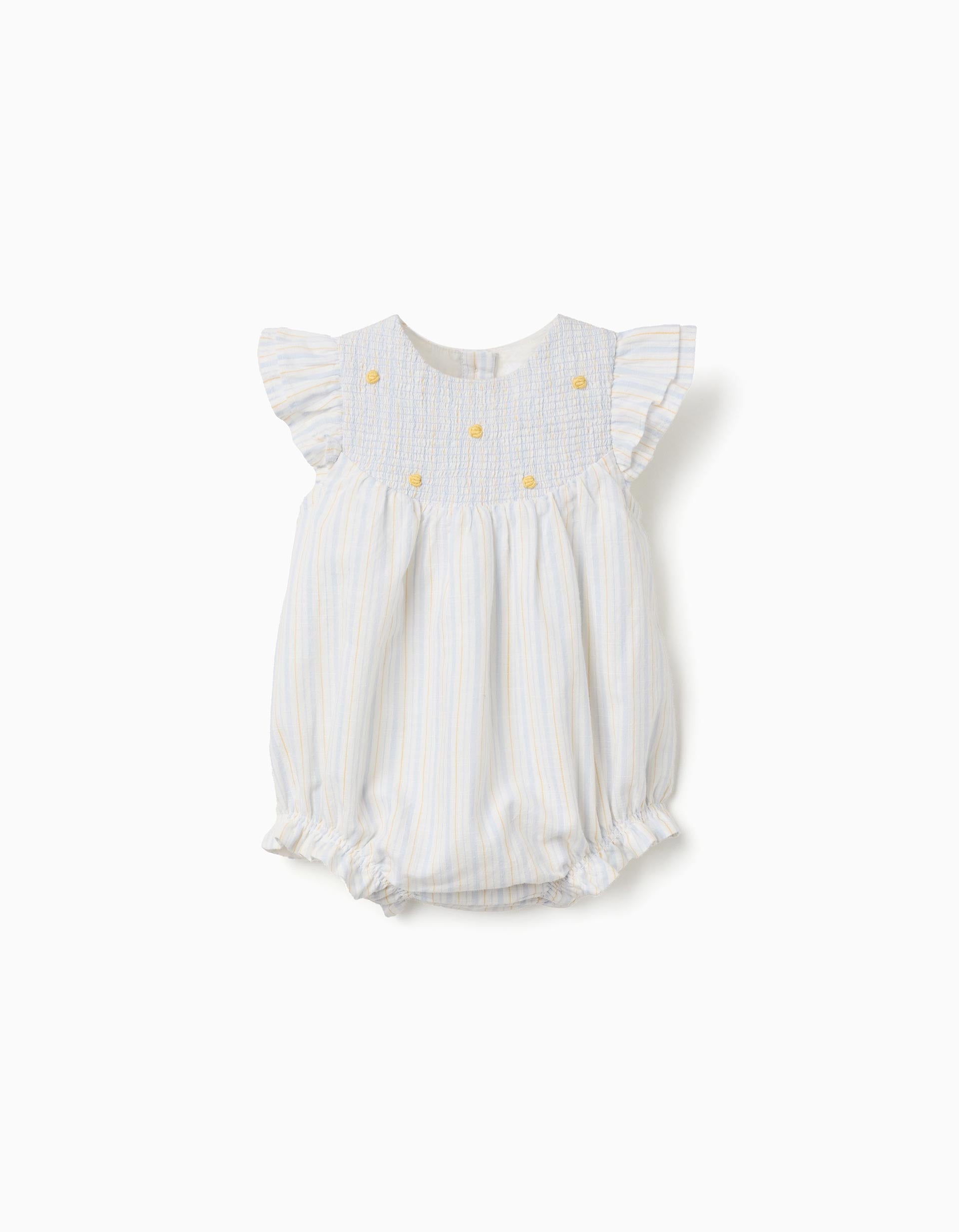 Striped cotton romper B&S for newborn girls, white/yellow/blue