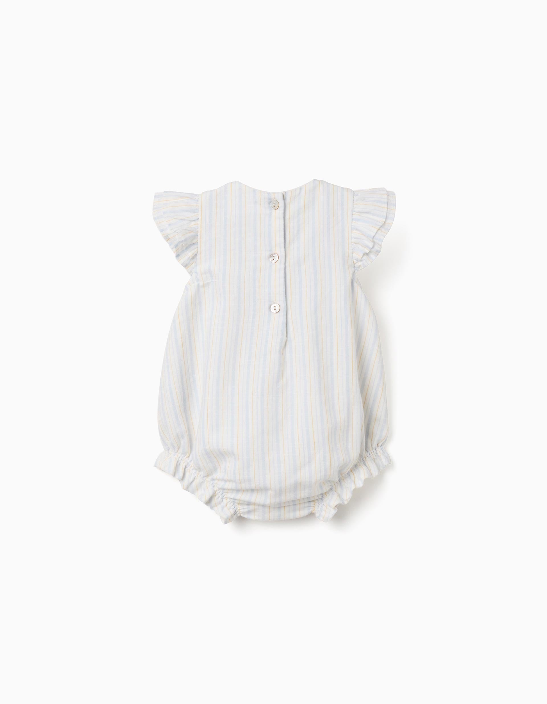 Striped cotton romper B&S for newborn girls, white/yellow/blue