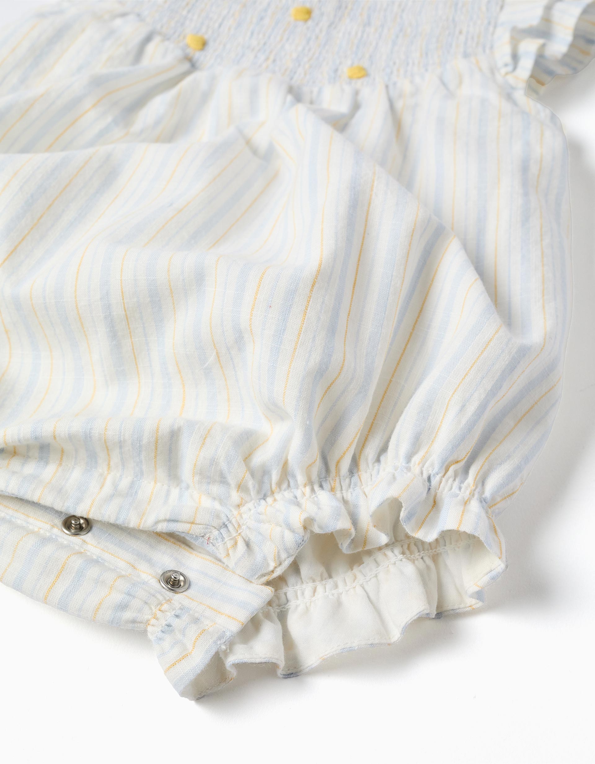 Striped cotton romper B&S for newborn girls, white/yellow/blue