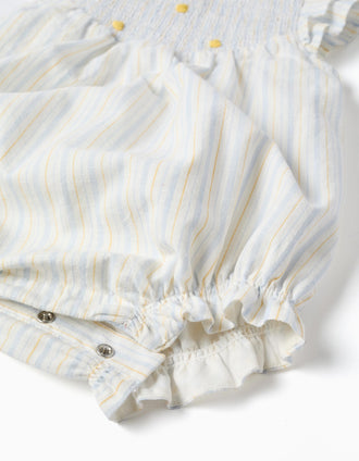 Striped cotton romper B&S for newborn girls, white/yellow/blue