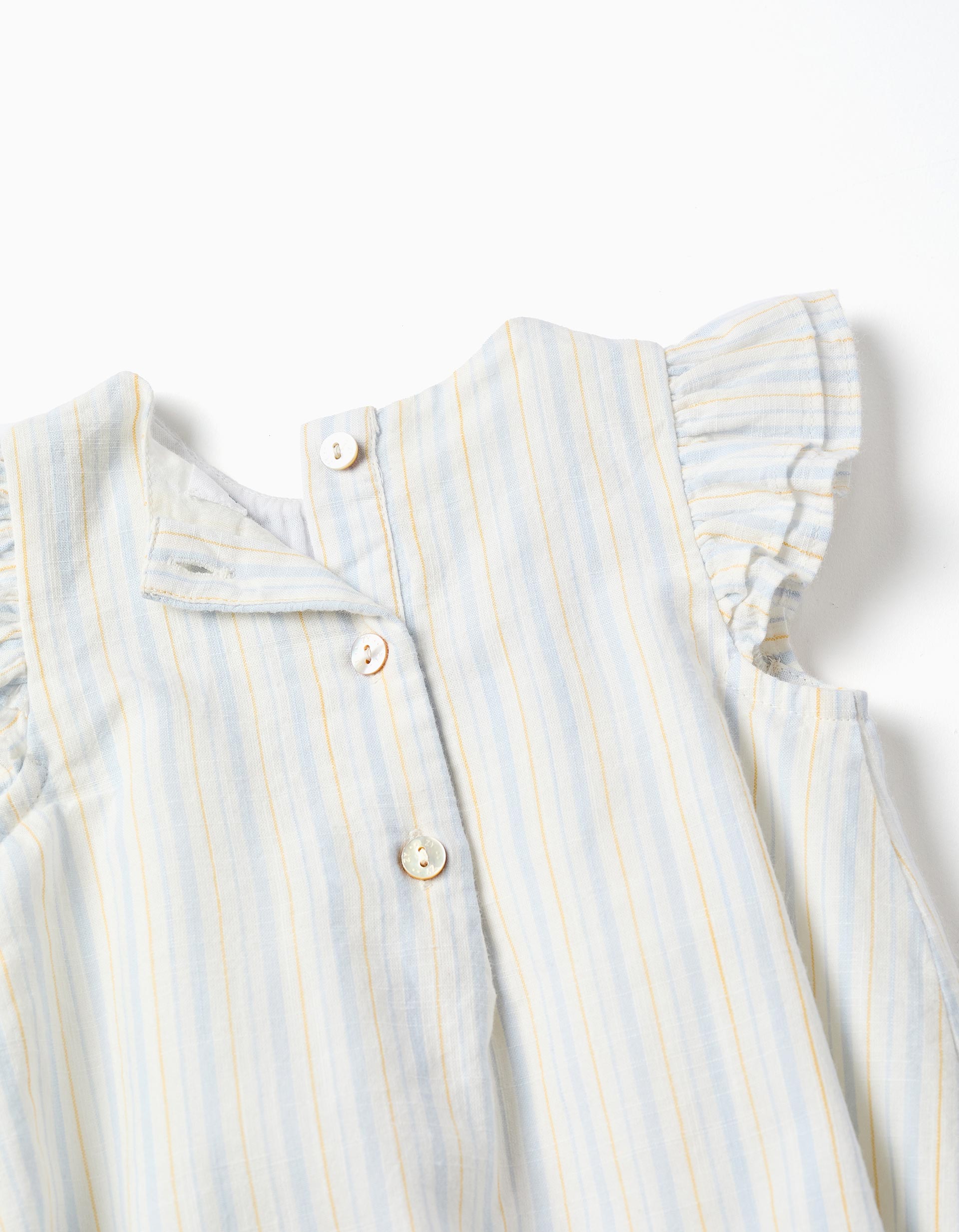 Striped cotton romper B&S for newborn girls, white/yellow/blue