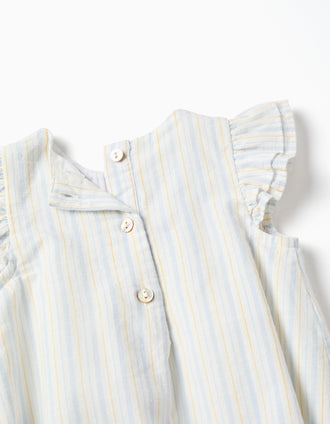 Striped cotton romper B&S for newborn girls, white/yellow/blue