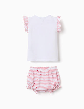 Cotton pyjamas with stripes and hearts for baby girls, white/pink