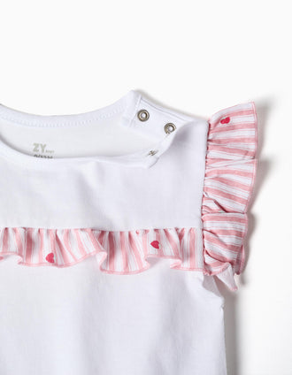 Cotton pyjamas with stripes and hearts for baby girls, white/pink