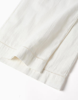 Macacão de algodão com mangas com folhos e cinto para menina, branco