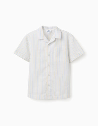 Chemise à manches courtes et rayures B&S pour garçon, blanc/jaune/bleu