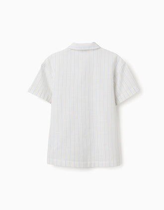 Chemise à manches courtes et rayures B&S pour garçon, blanc/jaune/bleu