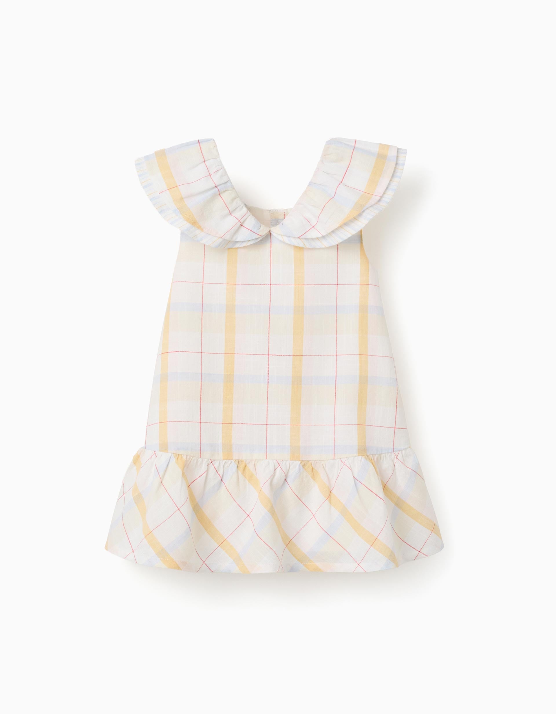 Checked cotton dress with ruffles B&S for baby girls, multicolour