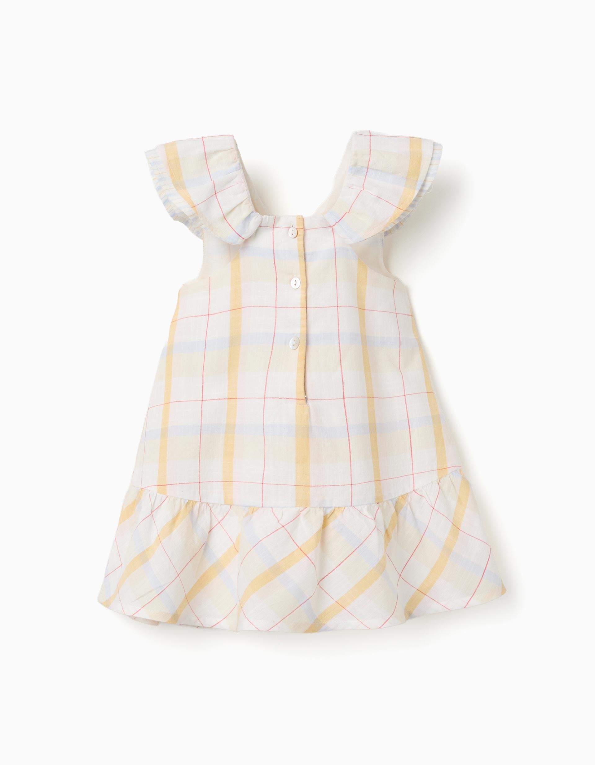 Checked cotton dress with ruffles B&S for baby girls, multicolour