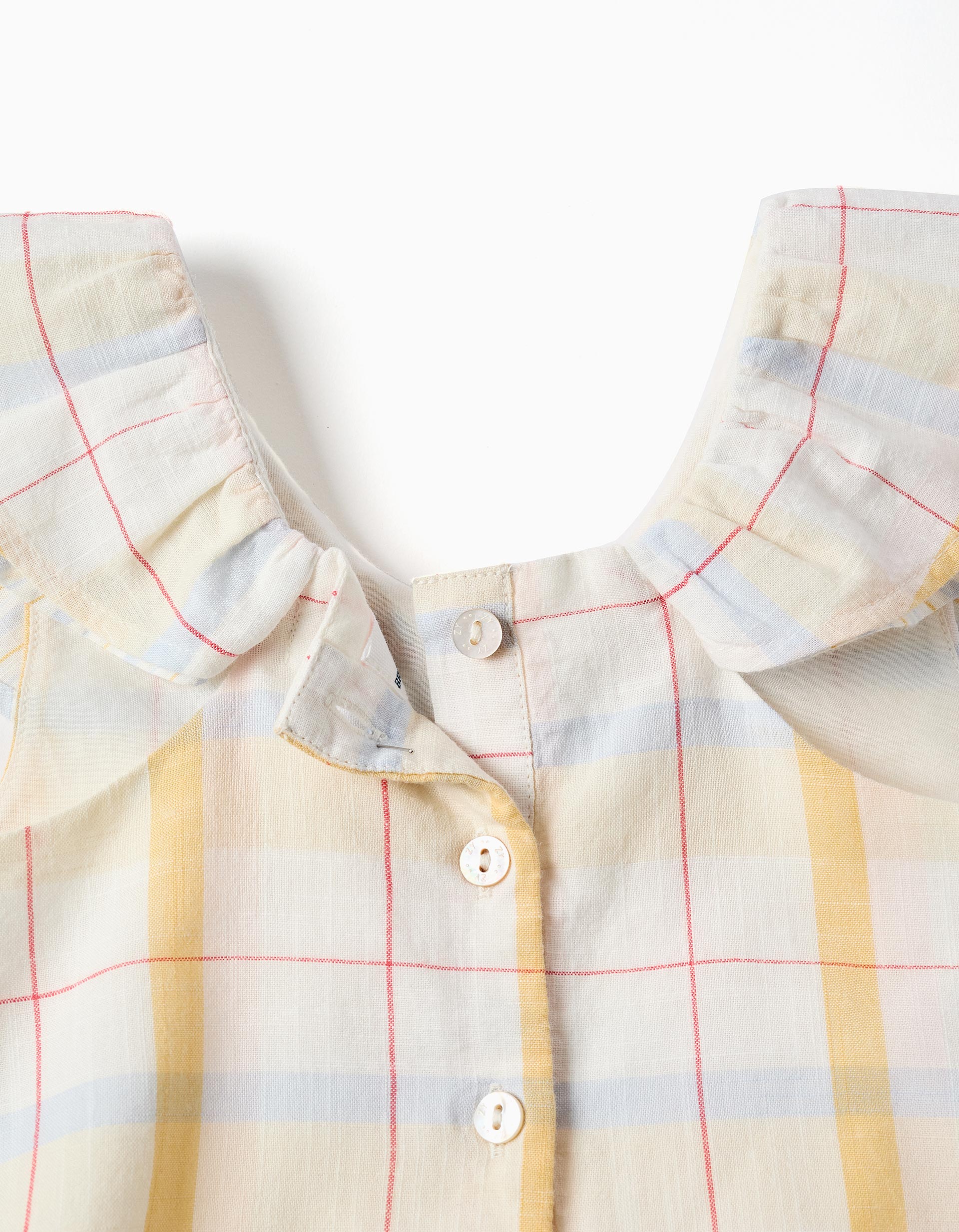 Checked cotton dress with ruffles B&S for baby girls, multicolour