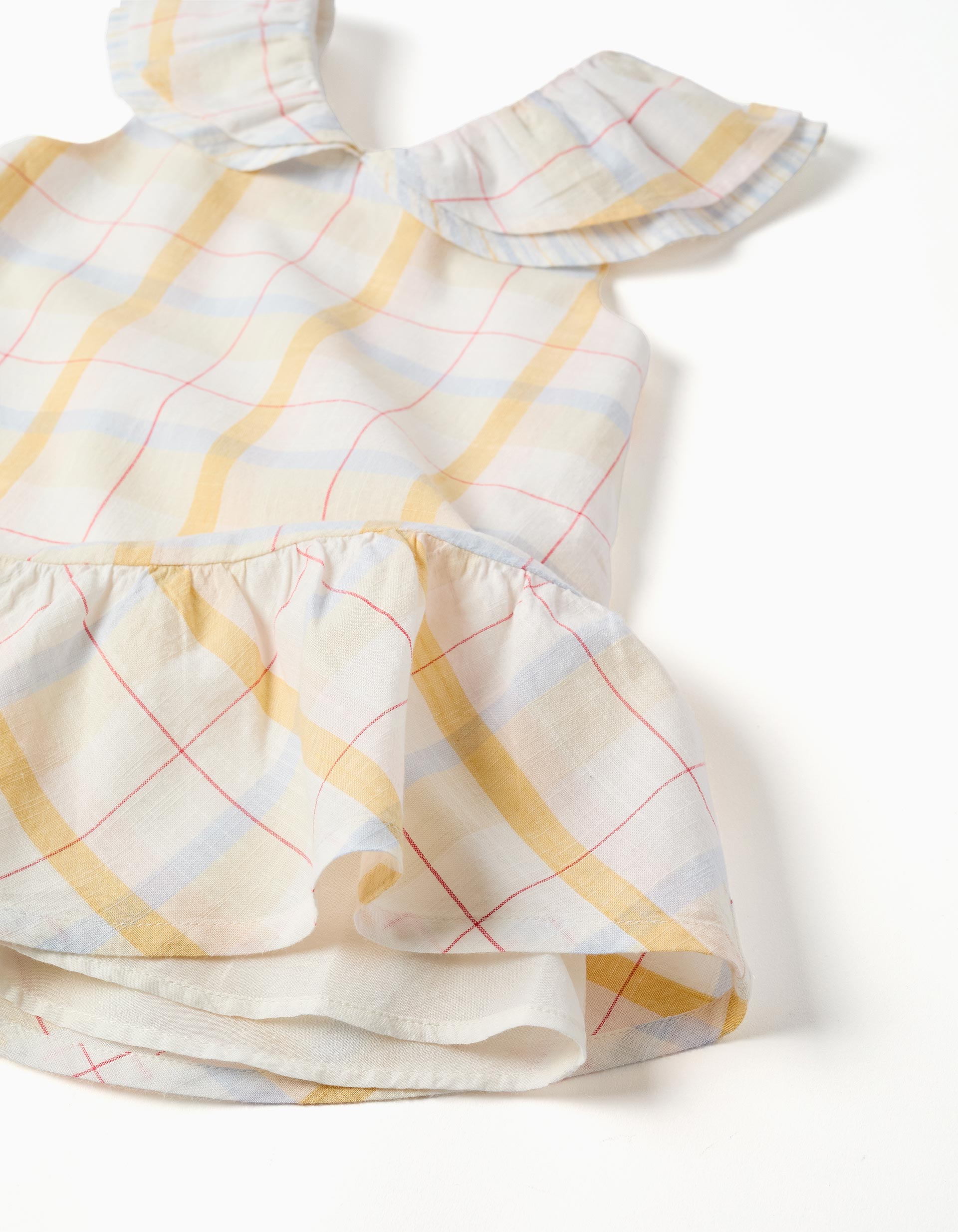 Checked cotton dress with ruffles B&S for baby girls, multicolour