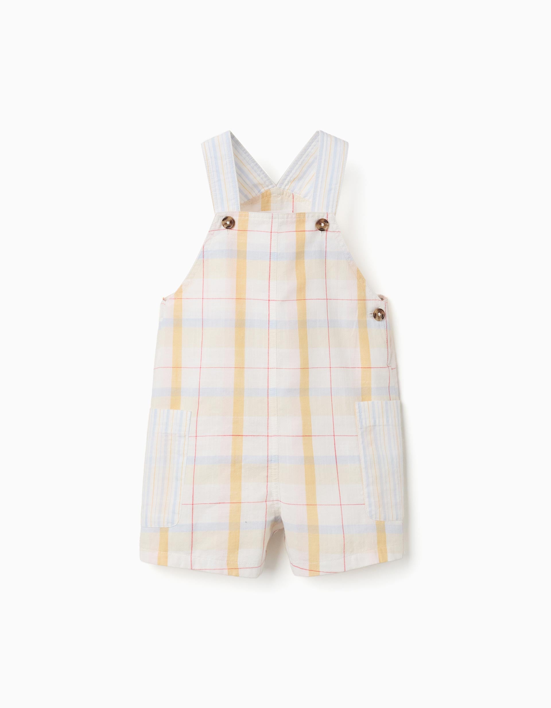 Checked cotton dungarees B&S for baby boys, white/yellow/blue/red