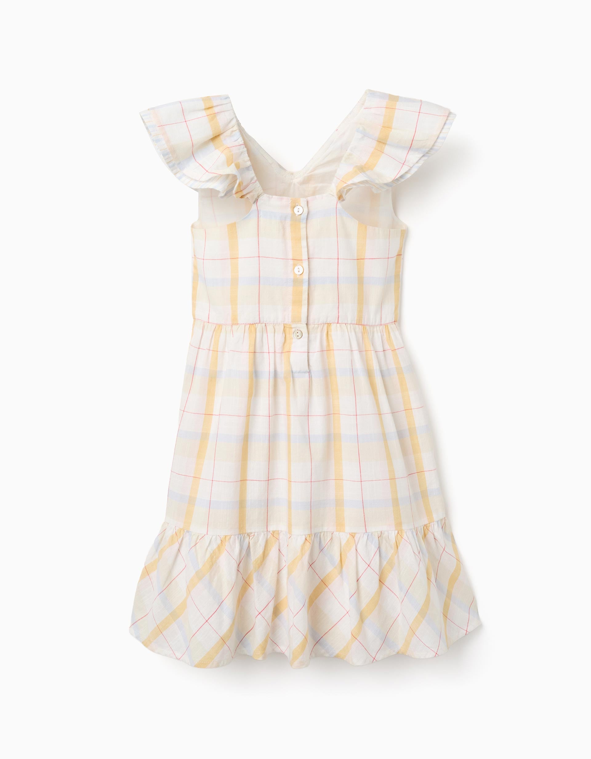 Checked cotton dress with ruffles B&S for girls, white/yellow/blue/red
