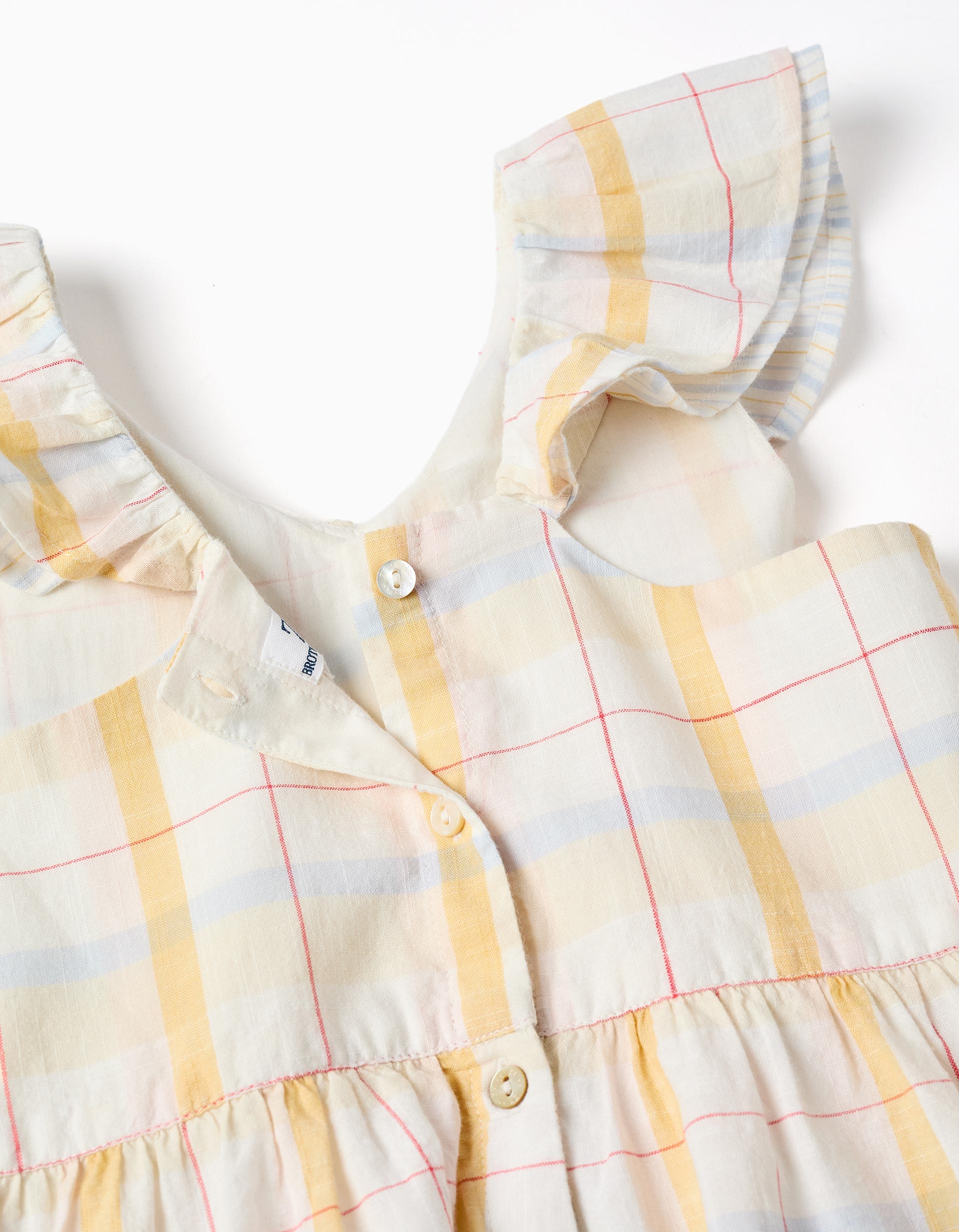 Checked cotton dress with ruffles B&S for girls, white/yellow/blue/red