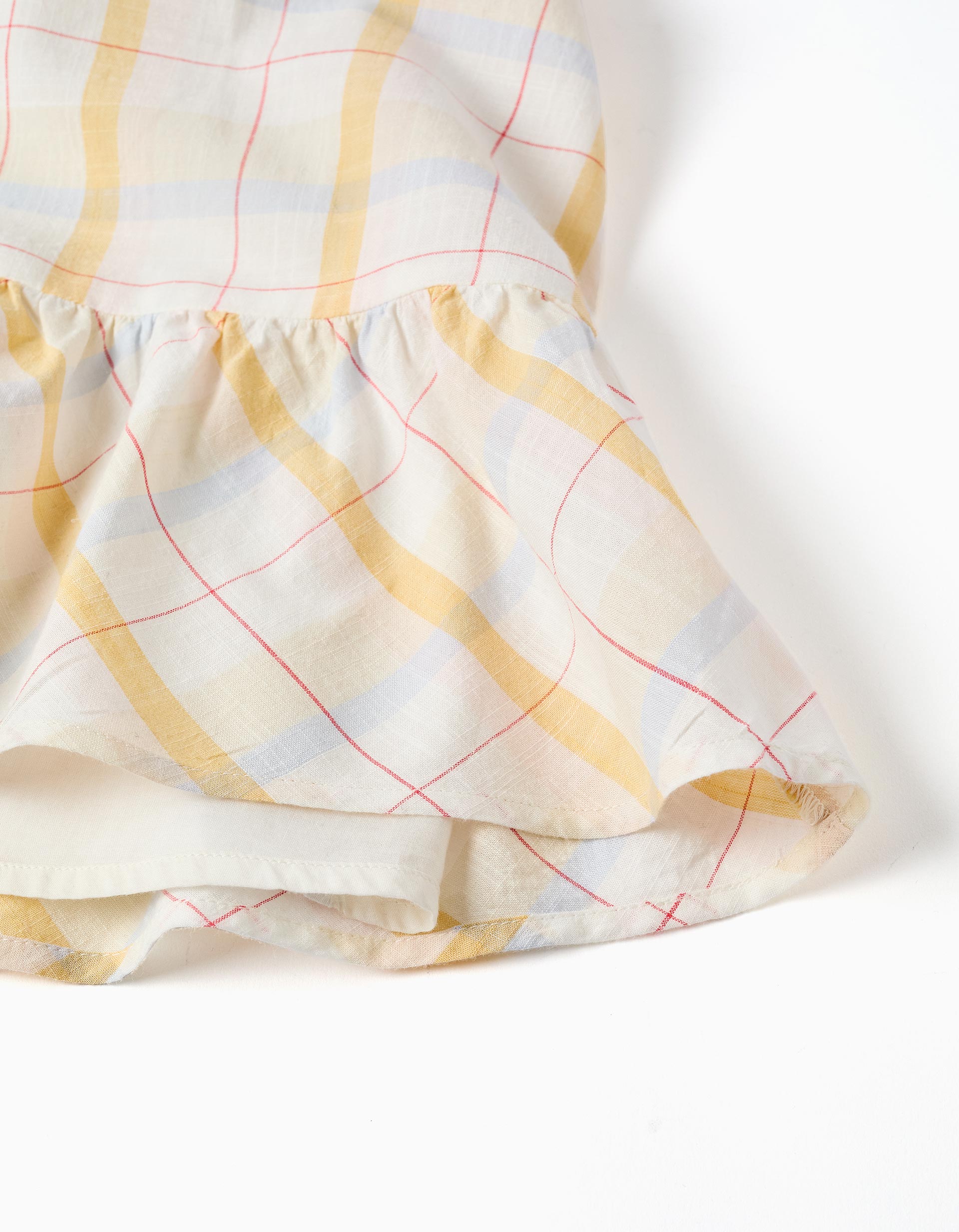 Checked cotton dress with ruffles B&S for girls, white/yellow/blue/red