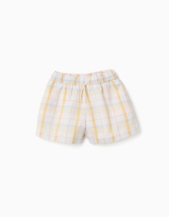 Short en coton à carreaux et cordon B&S pour fille, blanc/jaune/bleu/rouge