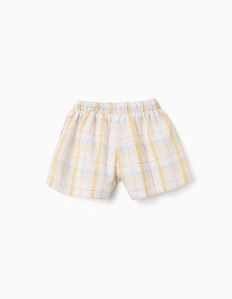 Short en coton à carreaux et cordon B&S pour fille, blanc/jaune/bleu/rouge