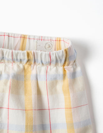 Short en coton à carreaux et cordon B&S pour fille, blanc/jaune/bleu/rouge