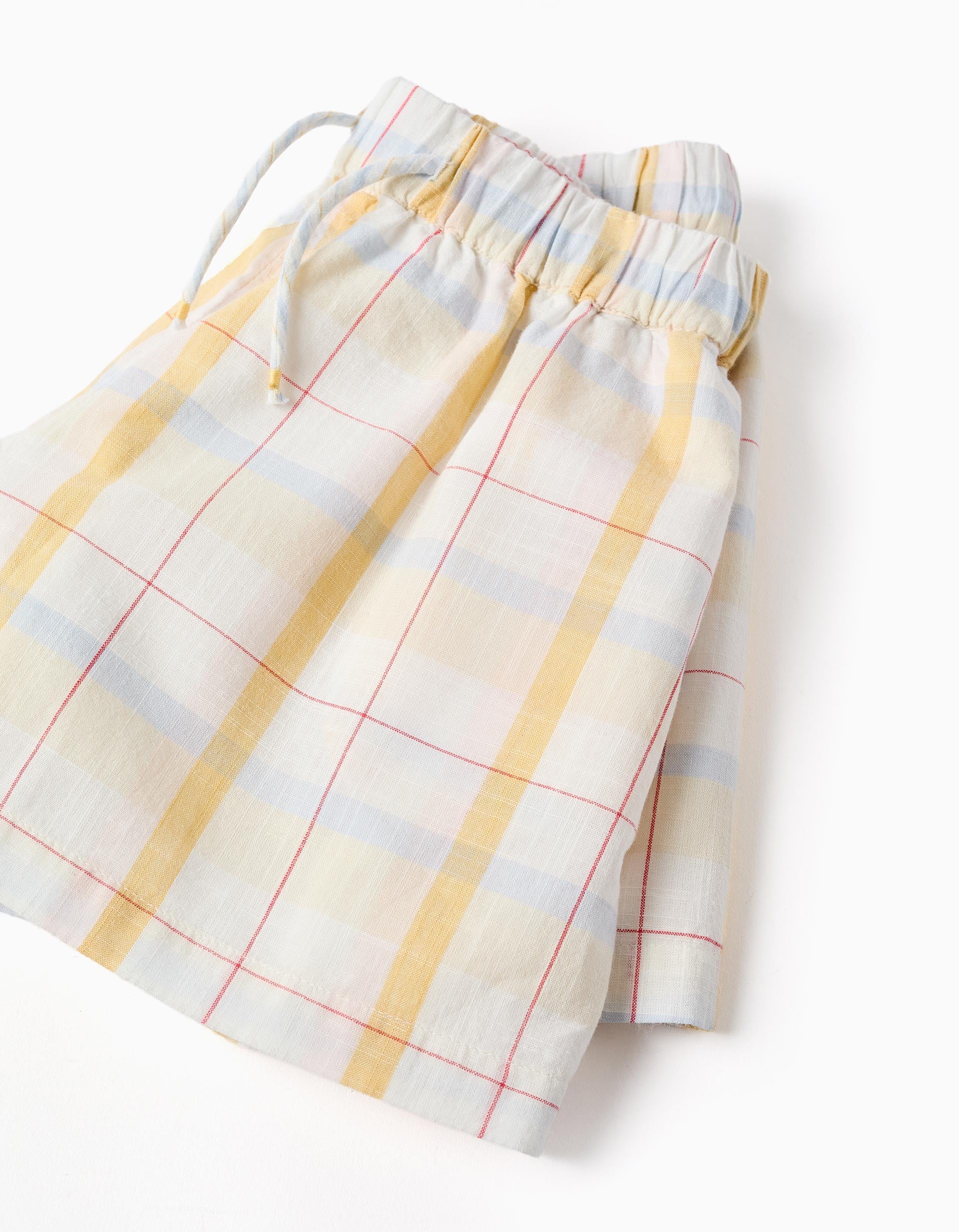 Checked cotton shorts with drawstring B&S for girls, white/yellow/blue/red
