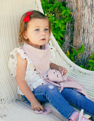 Ensemble Doudou + Bandana + Anneau de Dentition Interbaby 0M+, Rose