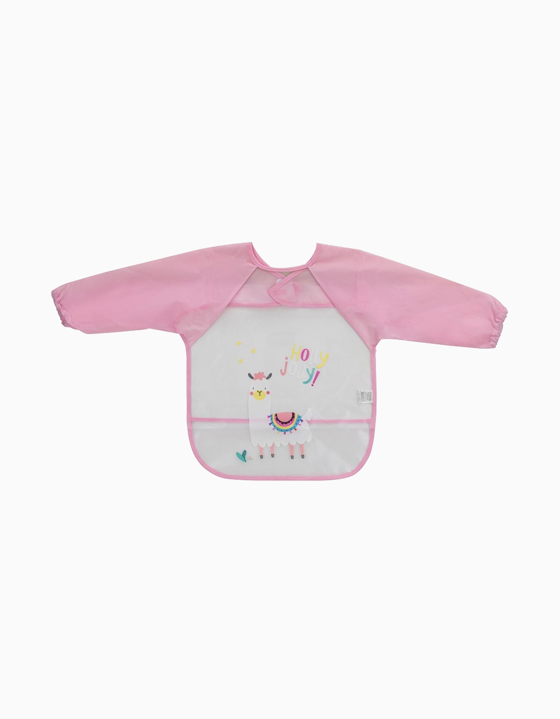 Waterproof Bib with Sleeves 'Llama' Interbaby, Pink