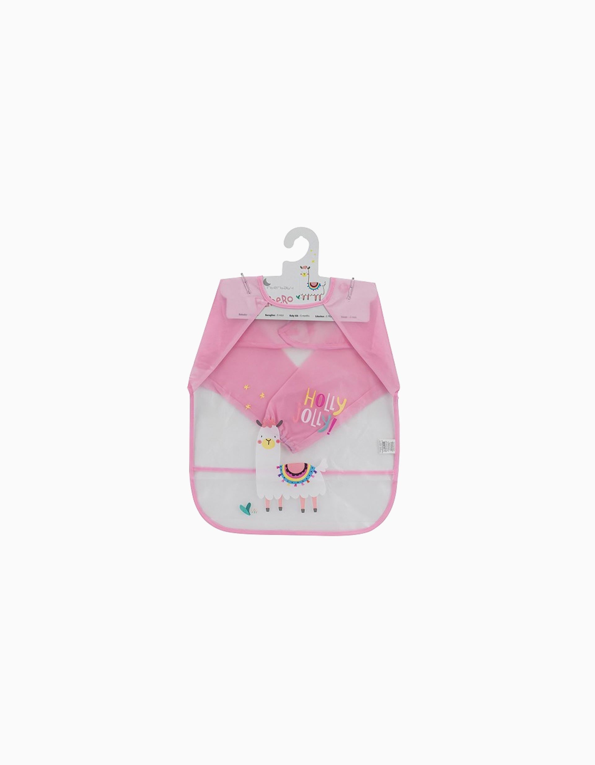 Waterproof Bib with Sleeves 'Llama' Interbaby, Pink