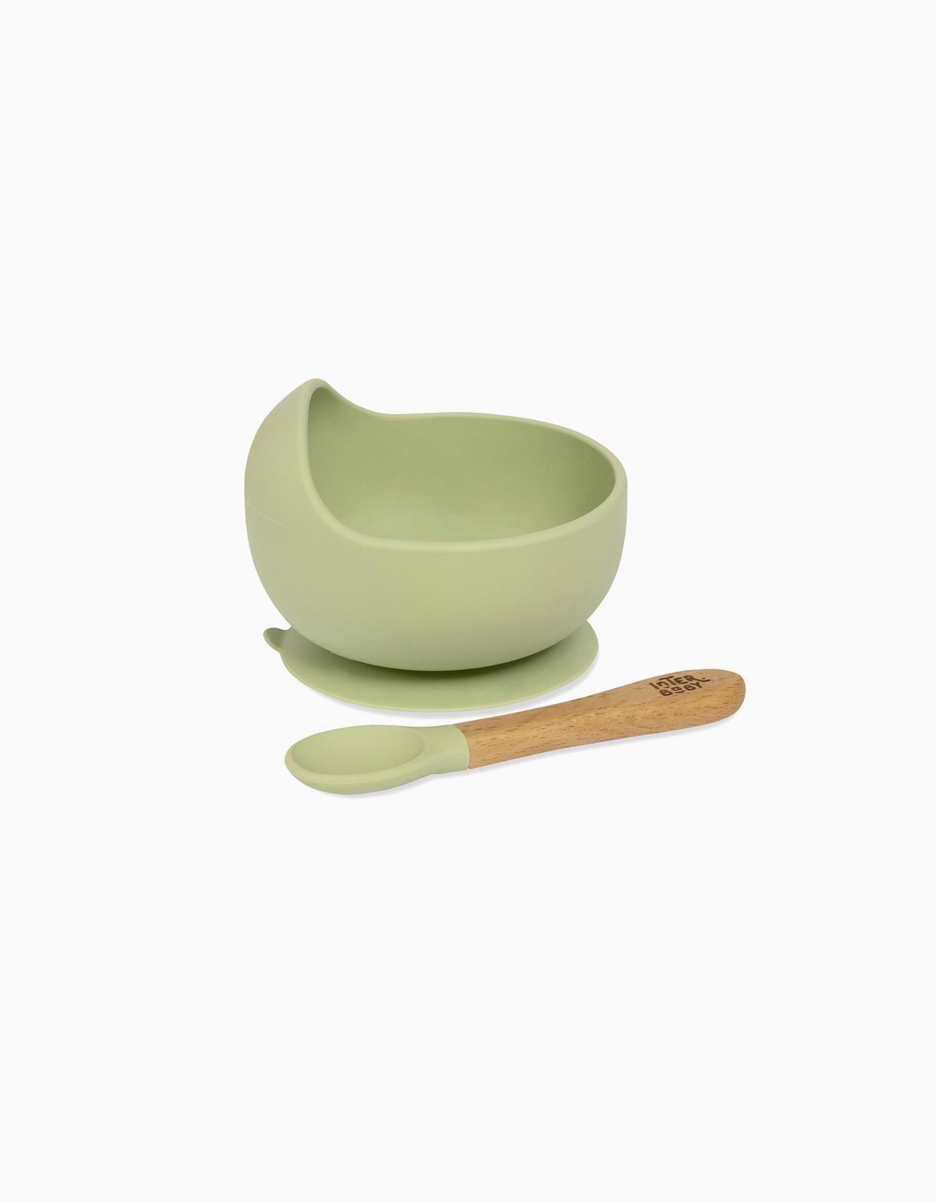 Bowl with Suction Cup + Spoon of Silicone Interbaby 4M+, Green