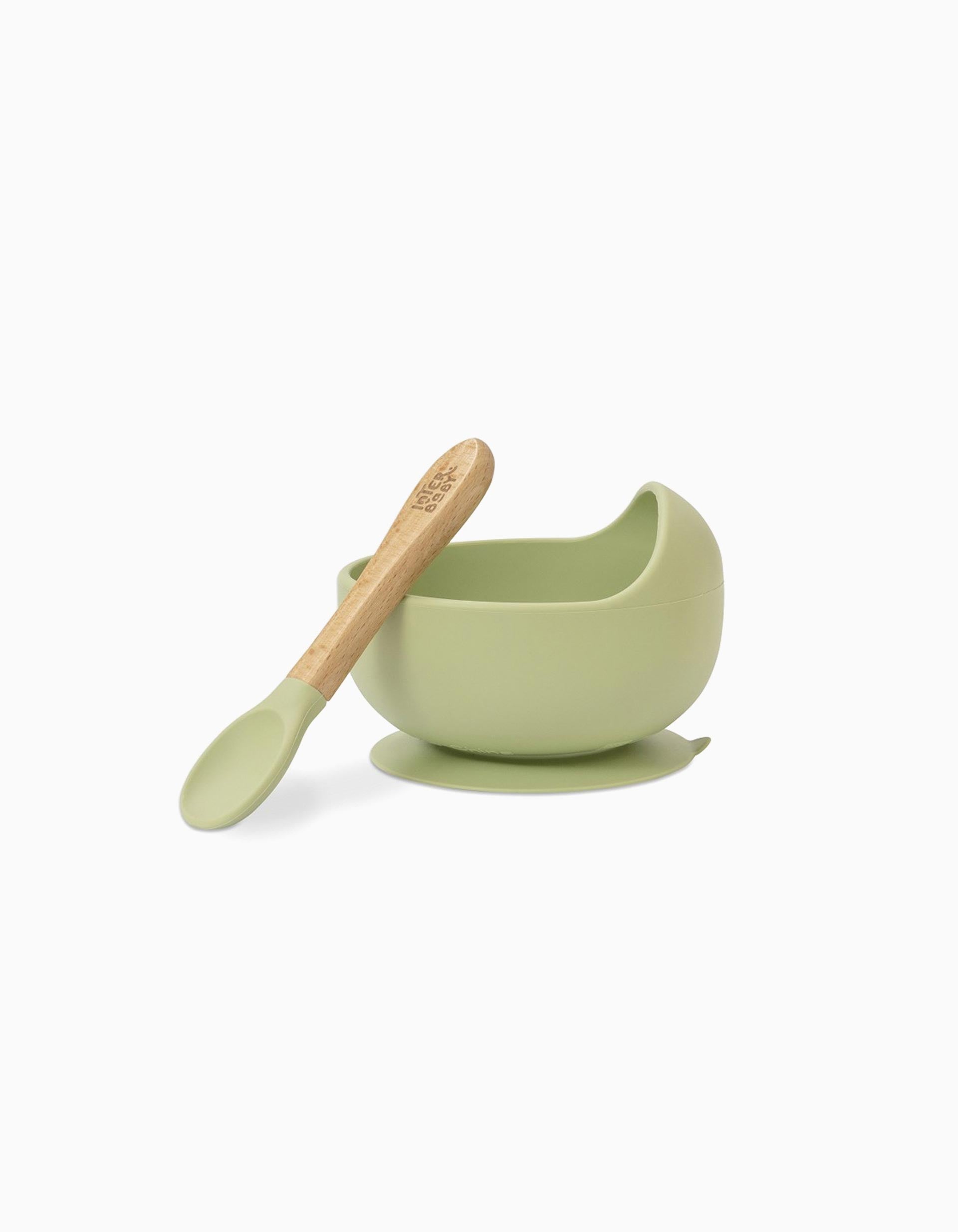 Bowl with Suction Cup + Spoon of Silicone Interbaby 4M+, Green