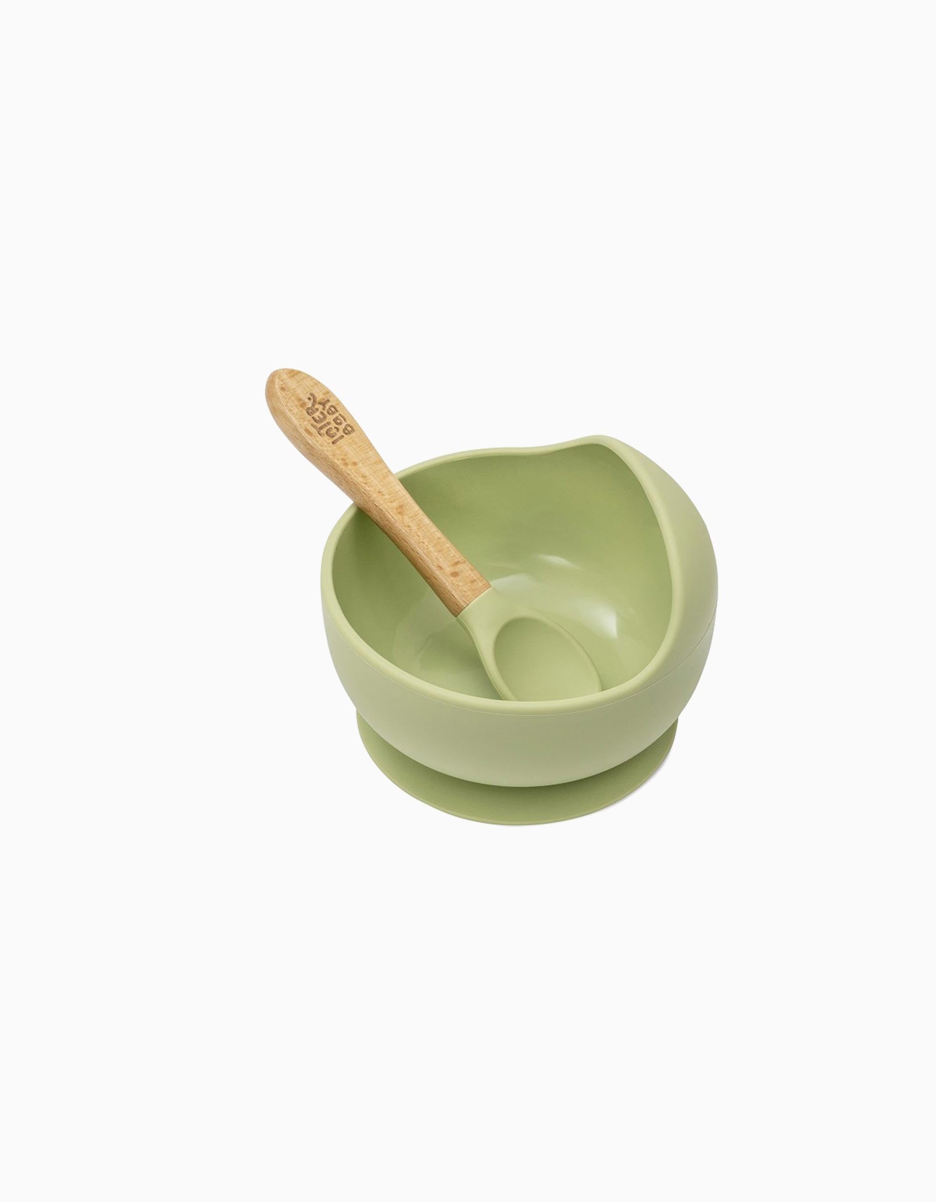 Bowl with Suction Cup + Spoon of Silicone Interbaby 4M+, Green