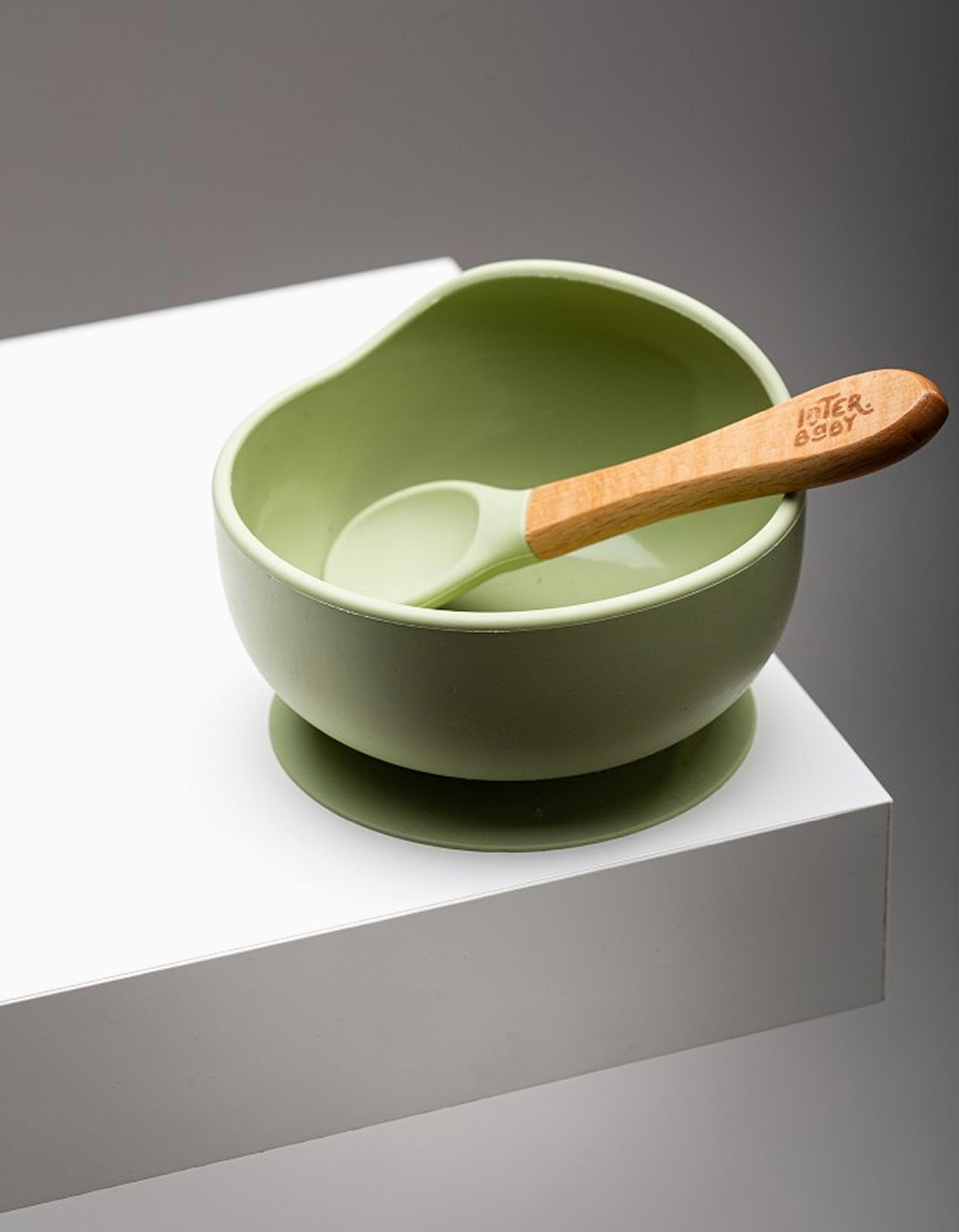 Bowl with Suction Cup + Spoon of Silicone Interbaby 4M+, Green