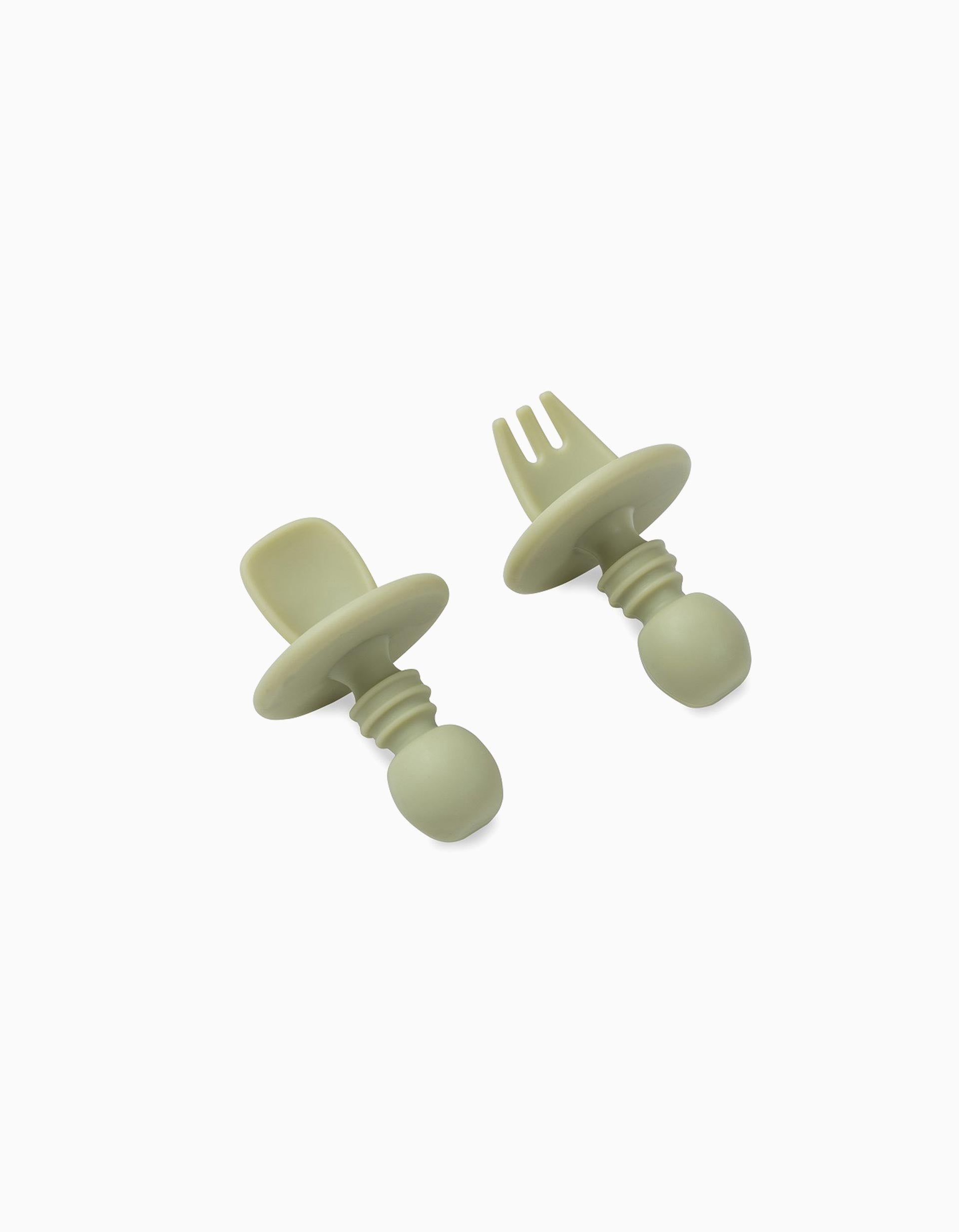 Pack of Silicone Starter Cutlery Anti-Choking Interbaby 4M+, Green