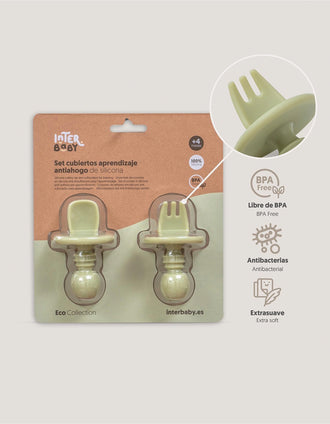 Set de Cubiertos de Aprendizaje Antiahogo Interbaby 4M+, Verde
