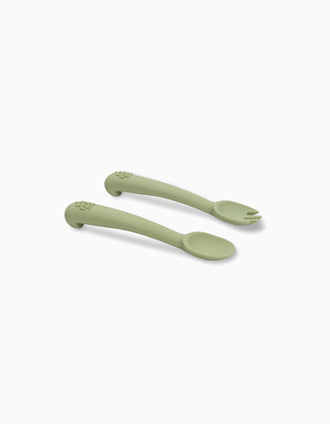 Cuchara + Tenedor de Silicona Interbaby 6M+, Verde