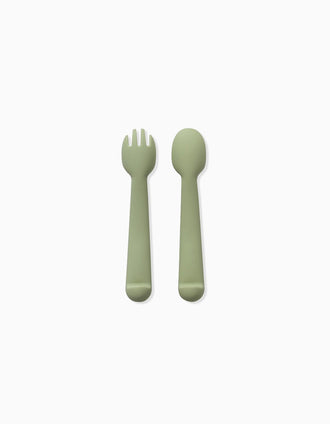 Cuchara + Tenedor de Silicona Interbaby 6M+, Verde