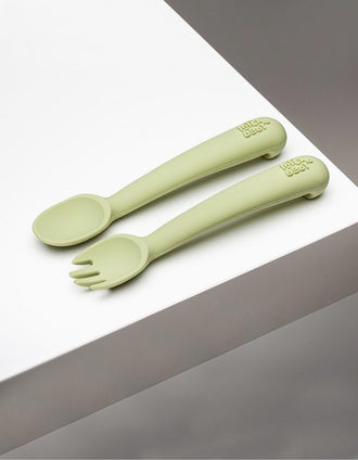 Cuchara + Tenedor de Silicona Interbaby 6M+, Verde