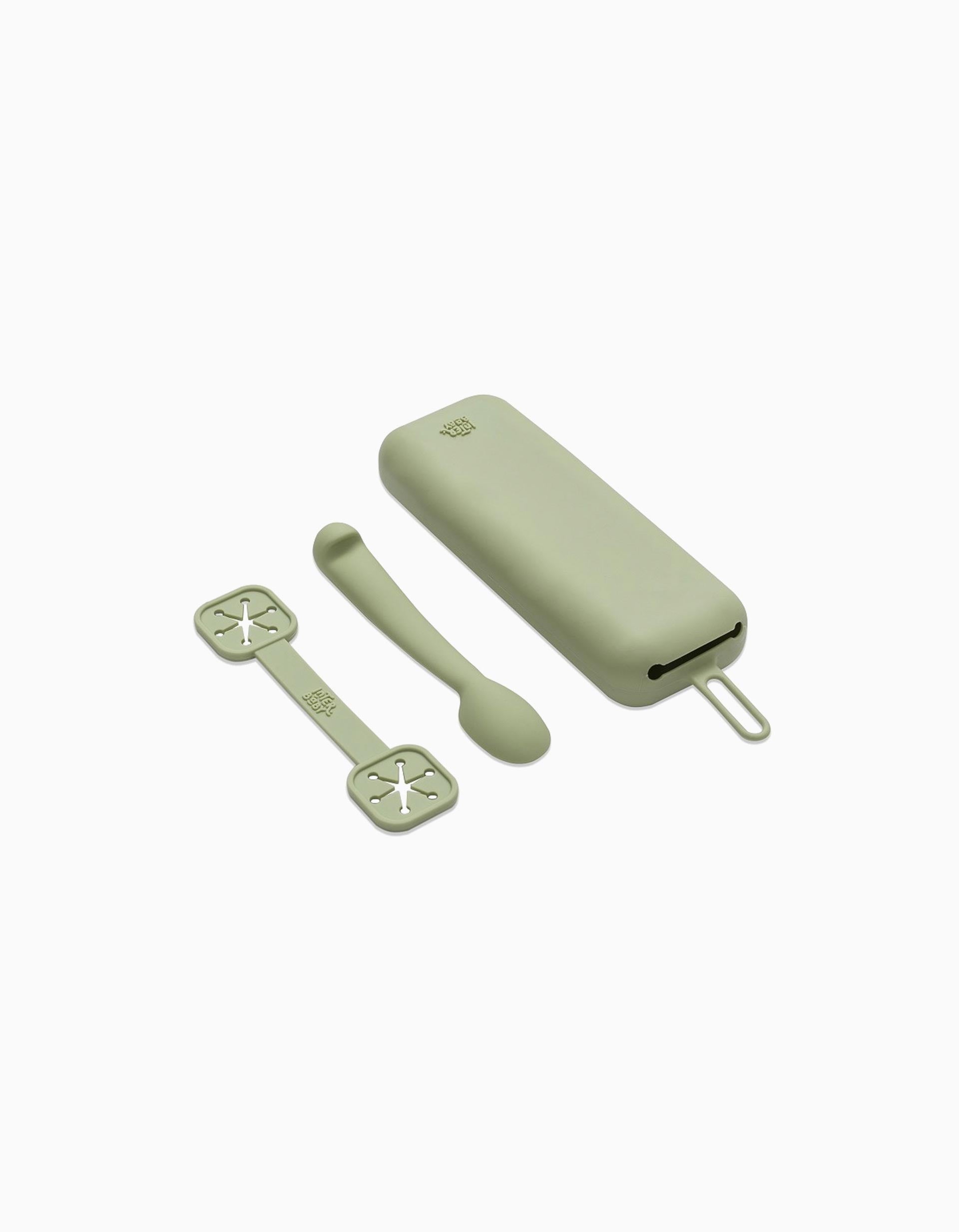 Set of Silicone Case + Spoon + Bib Holder Interbaby 6M+, Green