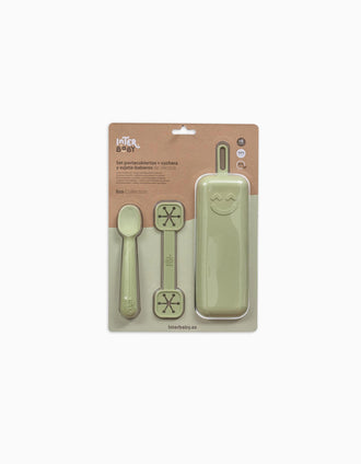 Porta-Talheres + Colher + Suporte para Babetes Interbaby 6M+, Verde