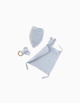 Ensemble Doudou + Bandana + Anneau de Dentition Interbaby 0M+, Bleu
