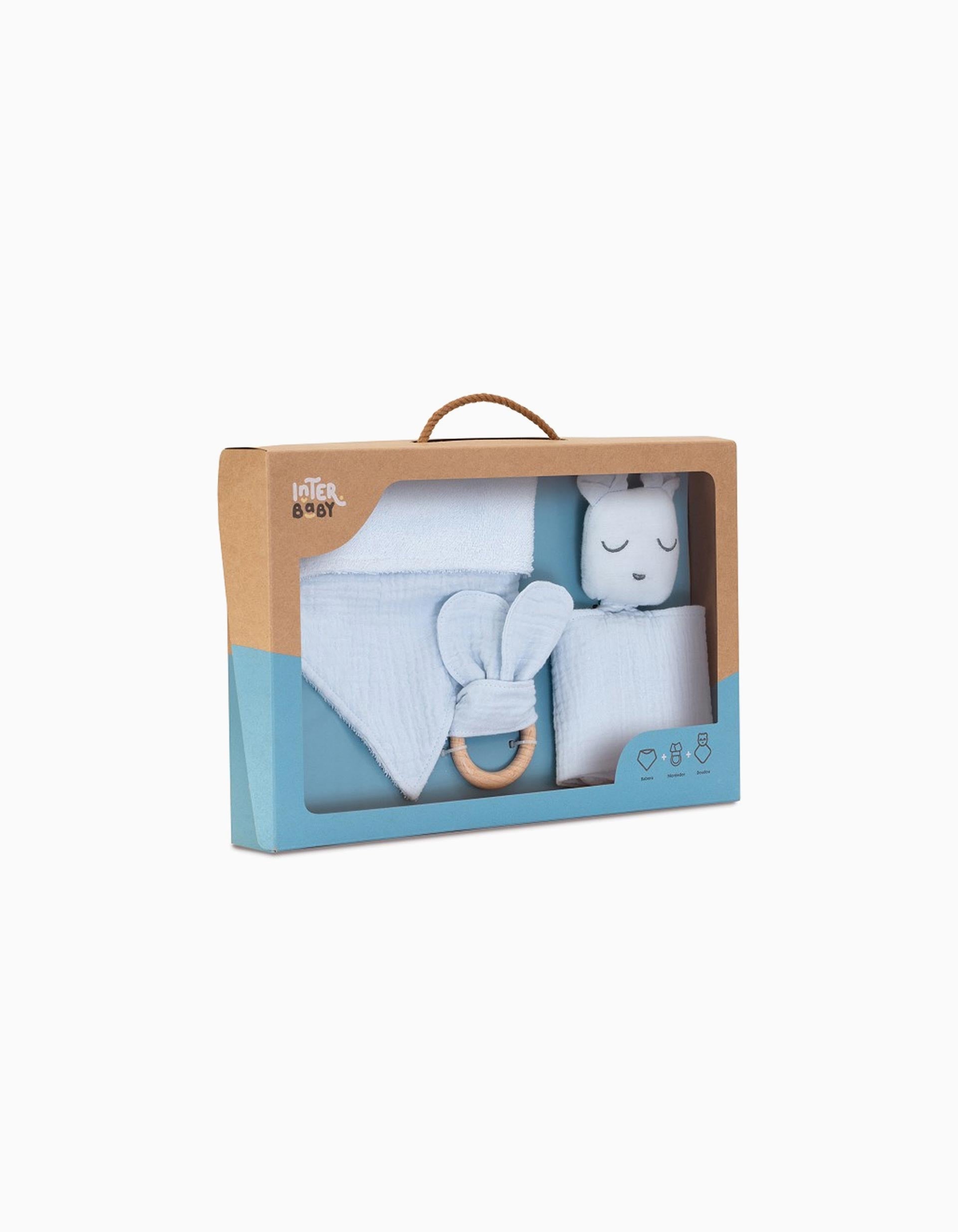 Conjunto Doudou + Bandana + Mordedor Interbaby 0M+, Azul