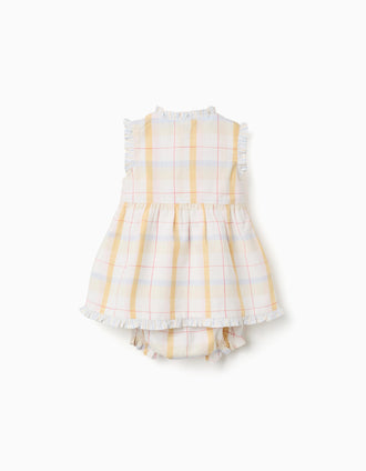 Vestido aos quadrados + tapa-fraldas B&S para recém-nascida, multicolor