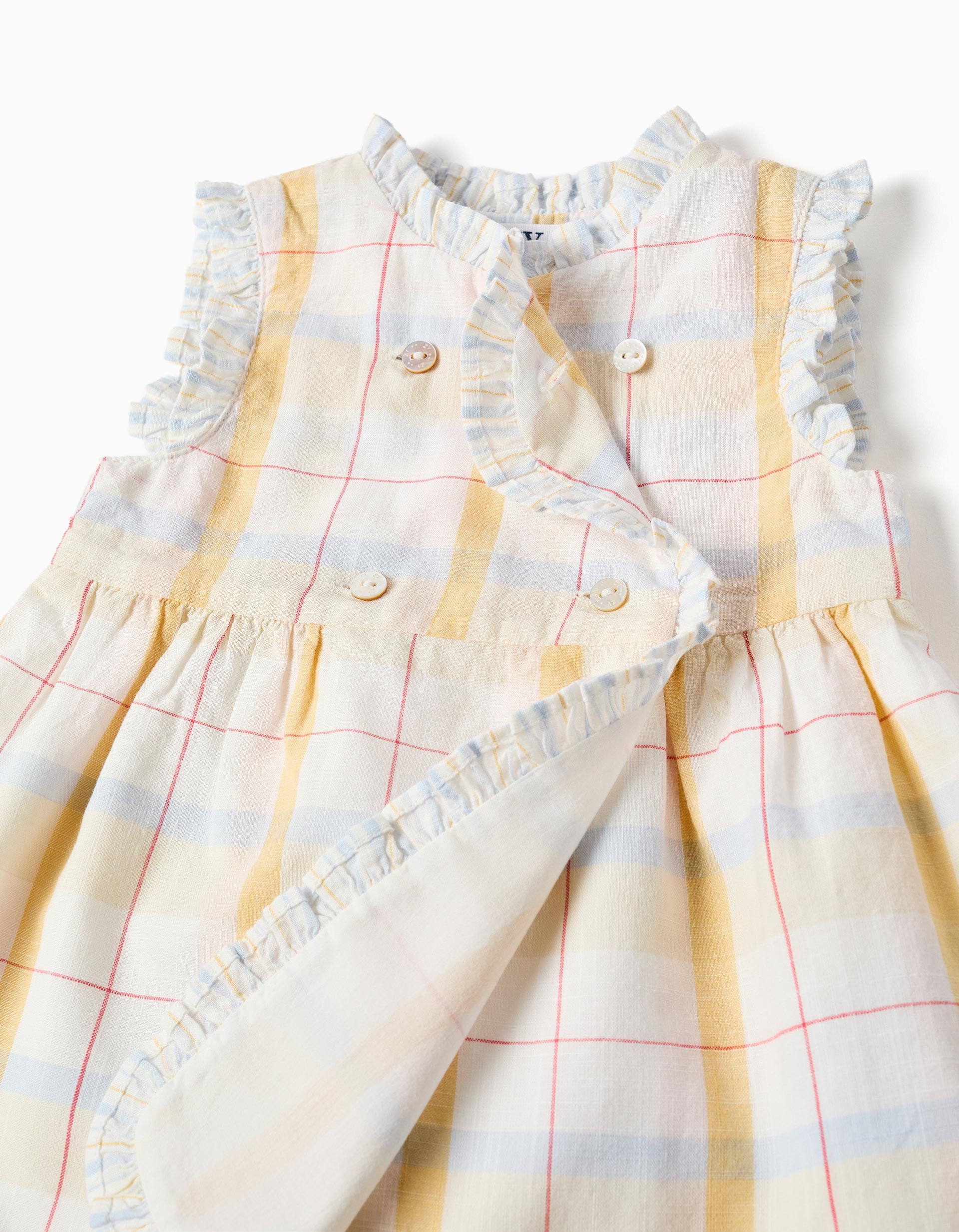 Checked cotton dress + bloomers B&S for newborn girls, multicolour