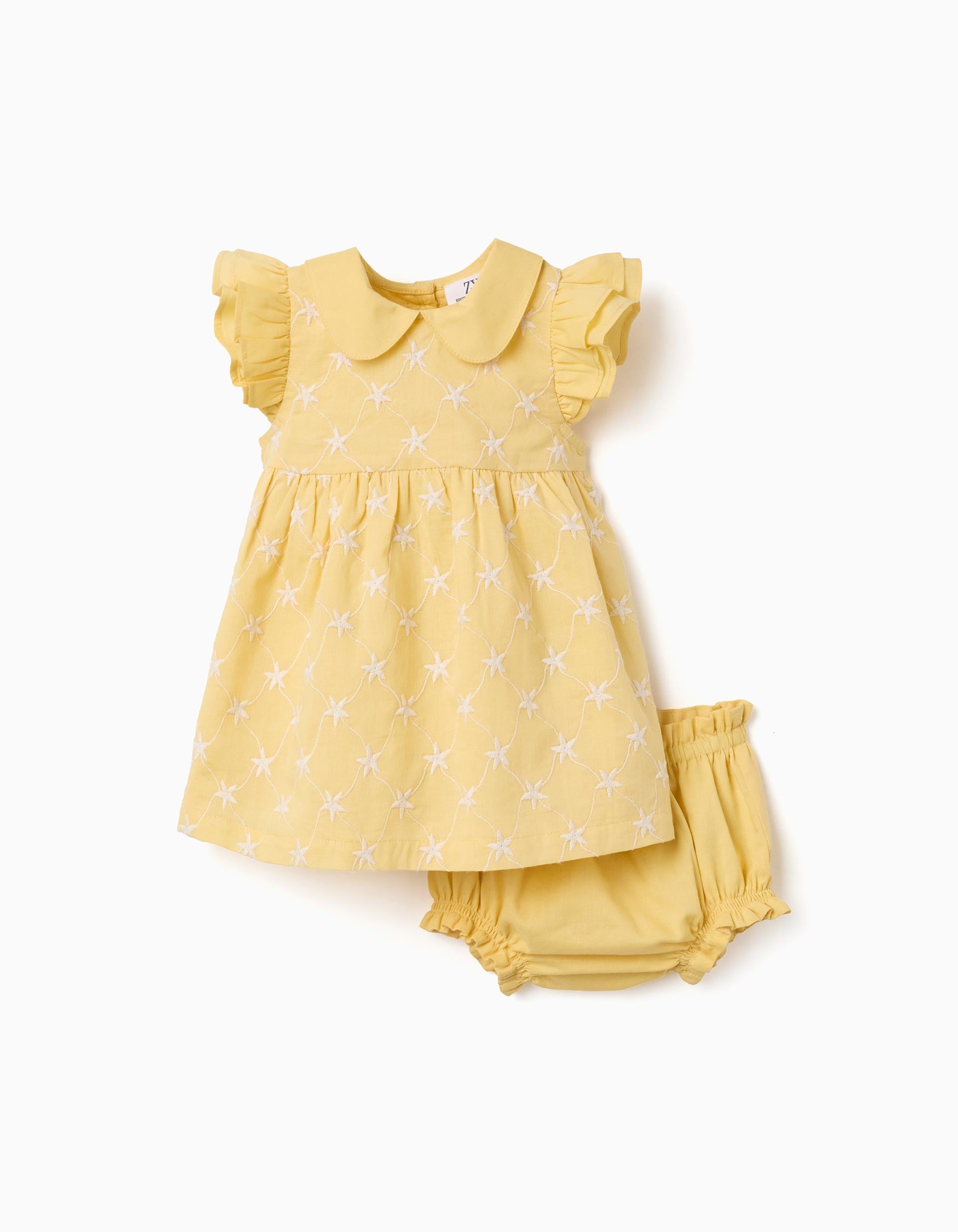 Vestido de algodón con bordado y volantes B&S para recién nacida, amarillo