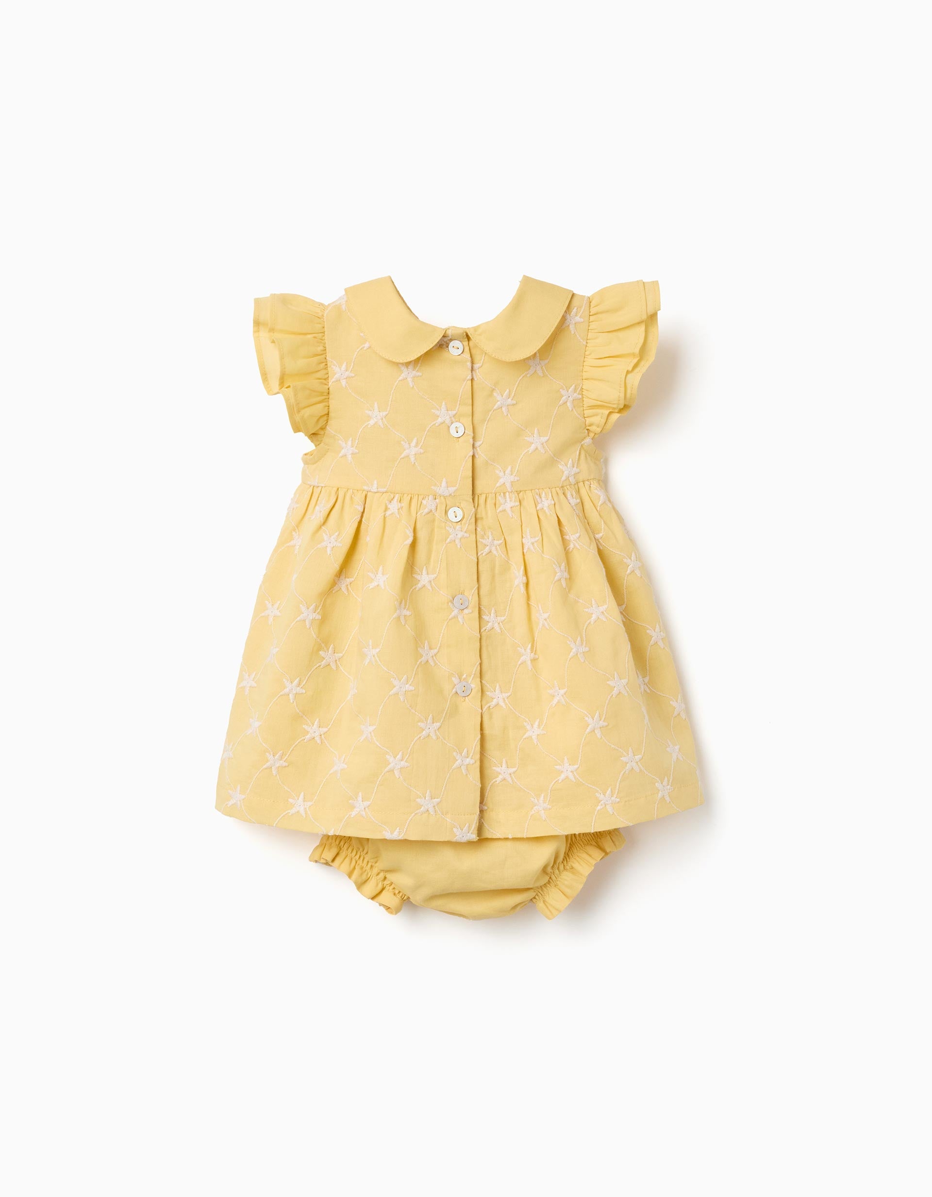 Vestido de algodón con bordado y volantes B&S para recién nacida, amarillo