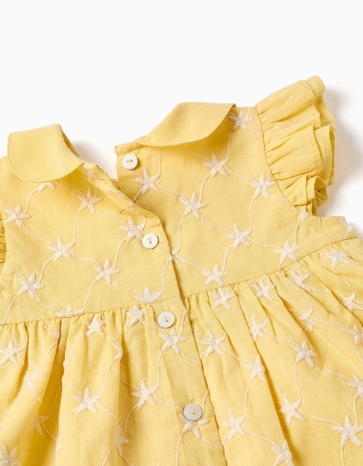 Cotton dress with embroidery and ruffles B&S for newborn girls, yellow – ZIPPY Cotton dress with embroidery and ruffles B&S for newborn girls, yellow – ZIPPY