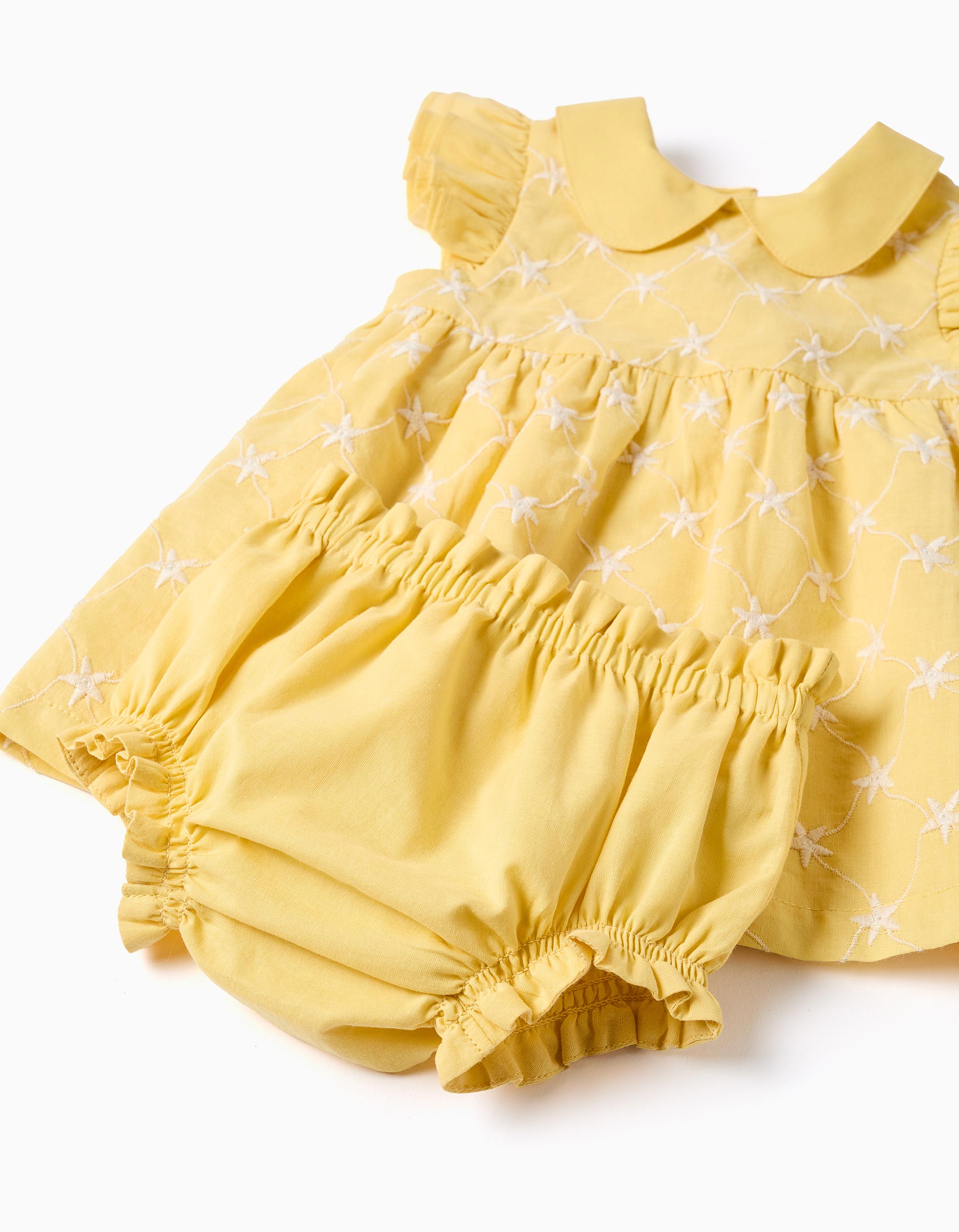 Vestido de algodón con bordado y volantes B&S para recién nacida, amarillo