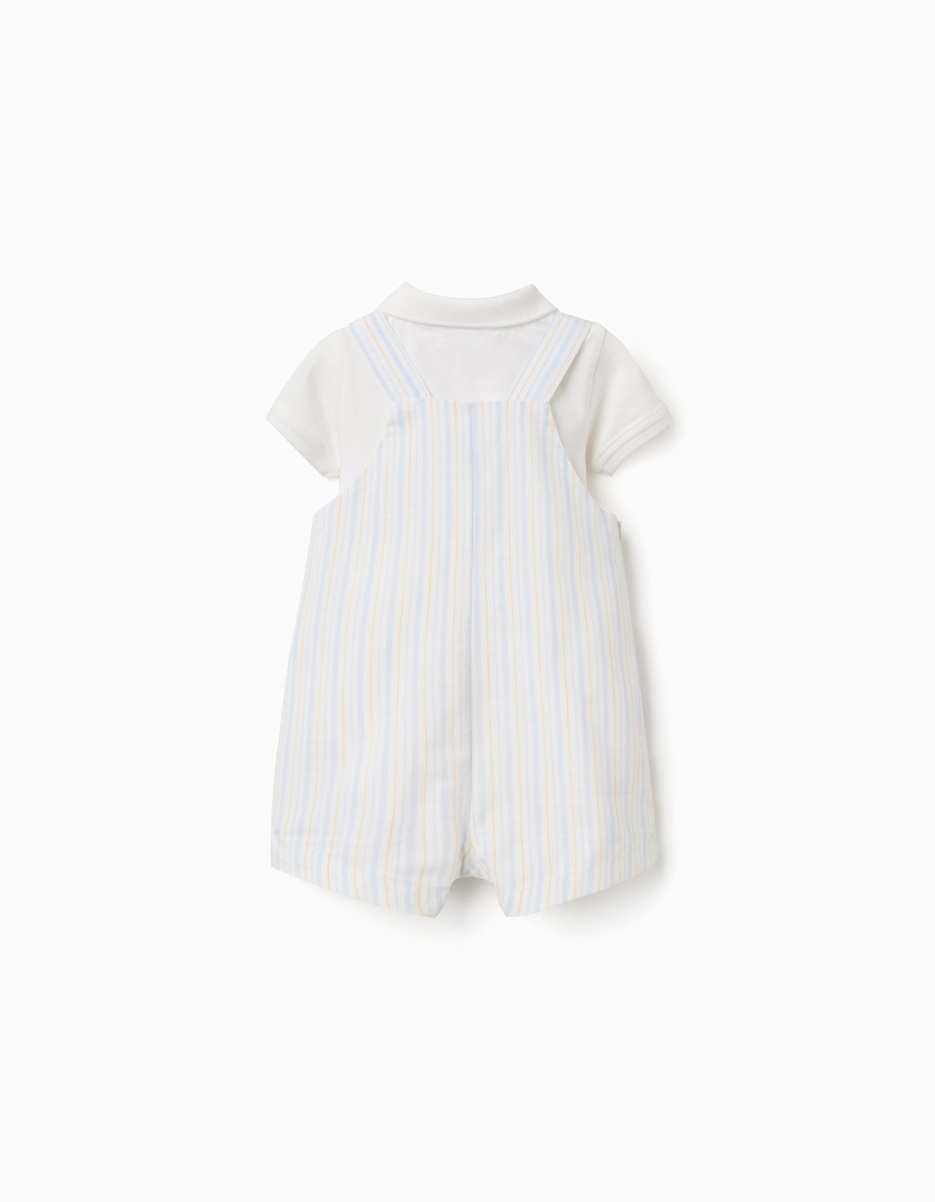 Cotton bodysuit + striped dungarees B&S for newborn boys, white/yellow/blue